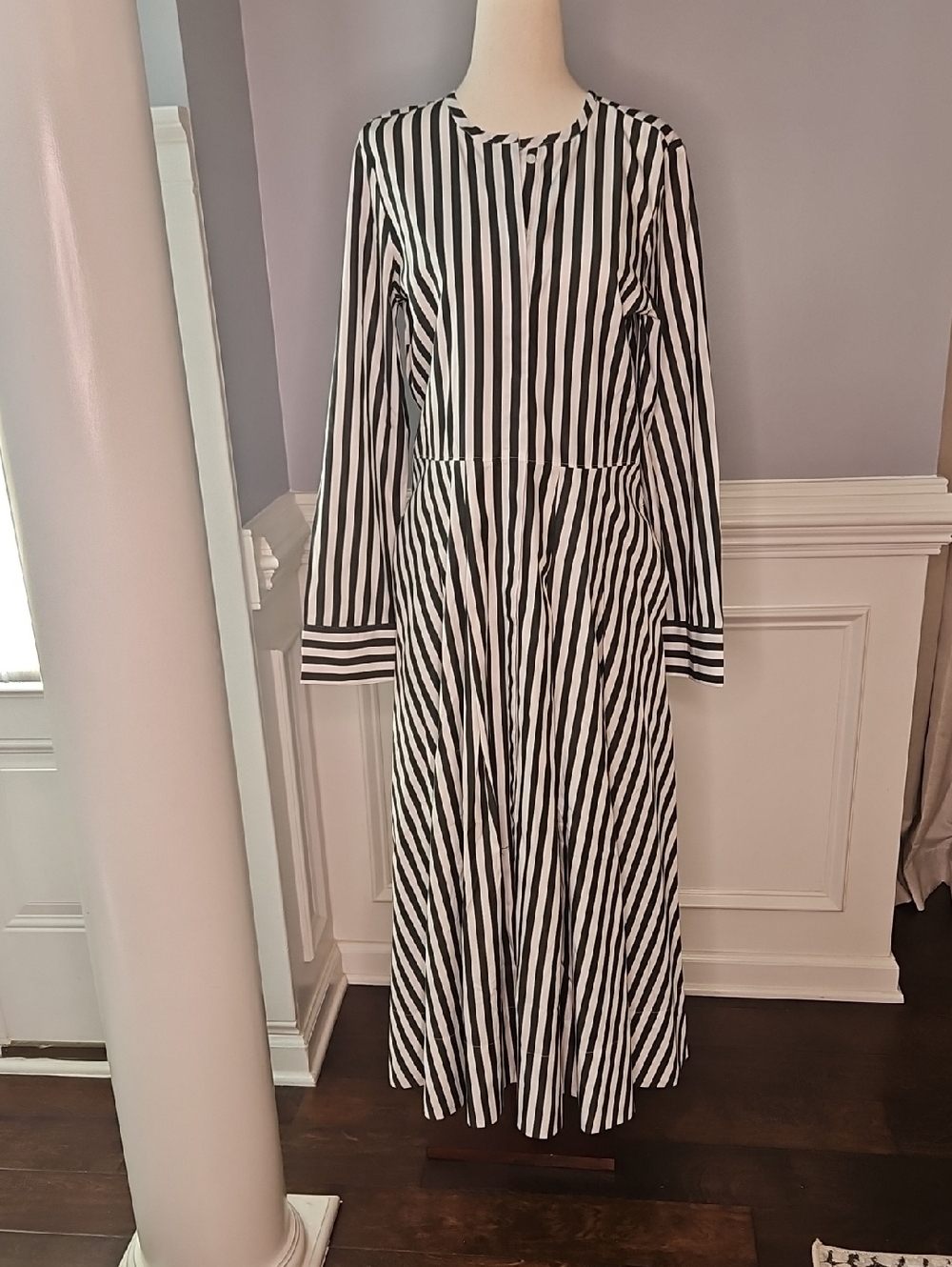 Madewell Janis Stripe Long Sleeve Cotton Poplin Shirtdress In Deep Forest - Picture 5 of 11